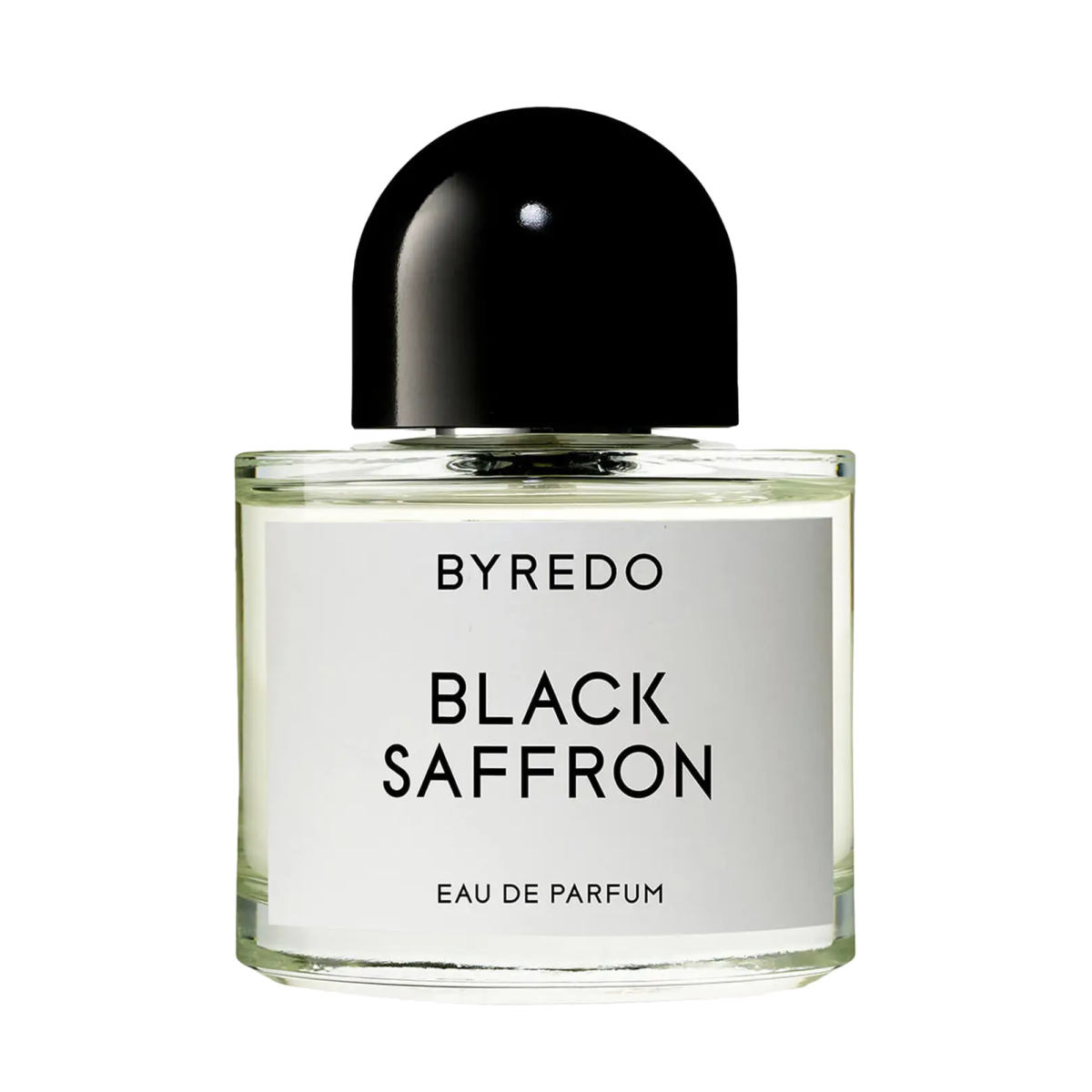 Clear Byredo perfume bottle with a black rounded cap