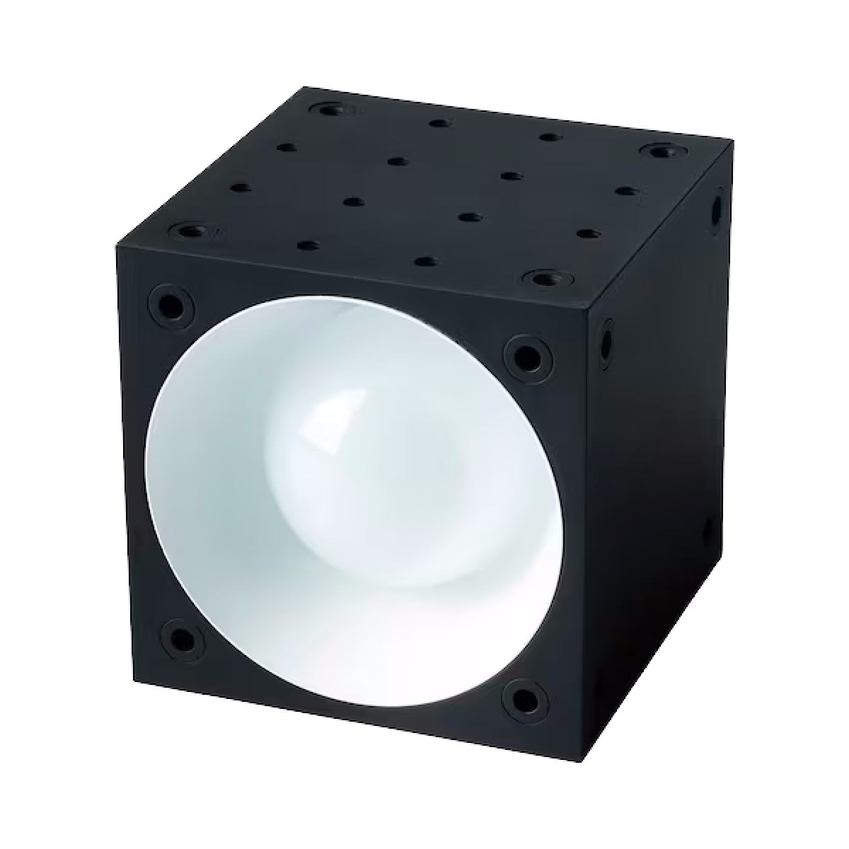 An IKEA square, black speaker that also doubles as a lamp