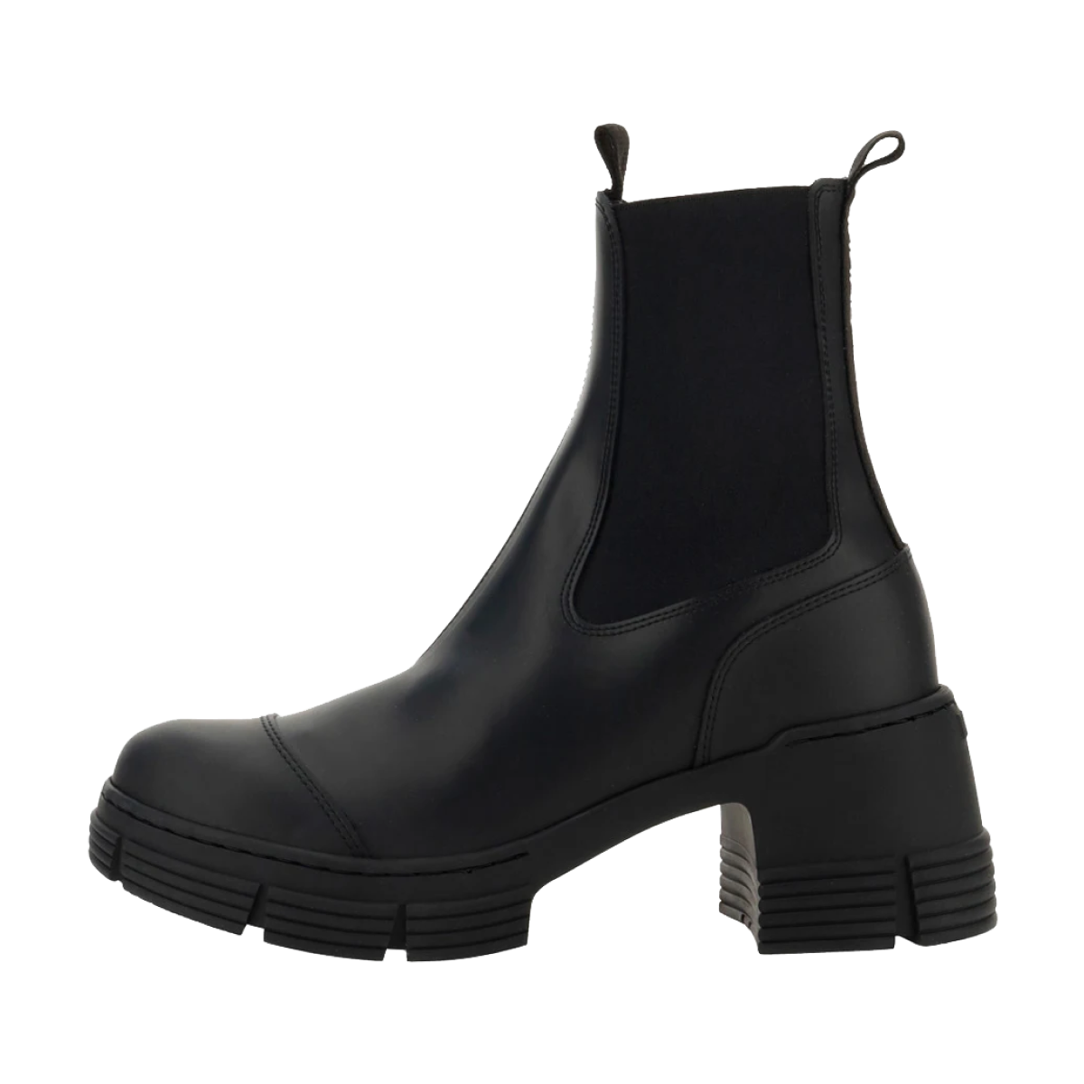 A pair of black heeled rubber boots from Ganni