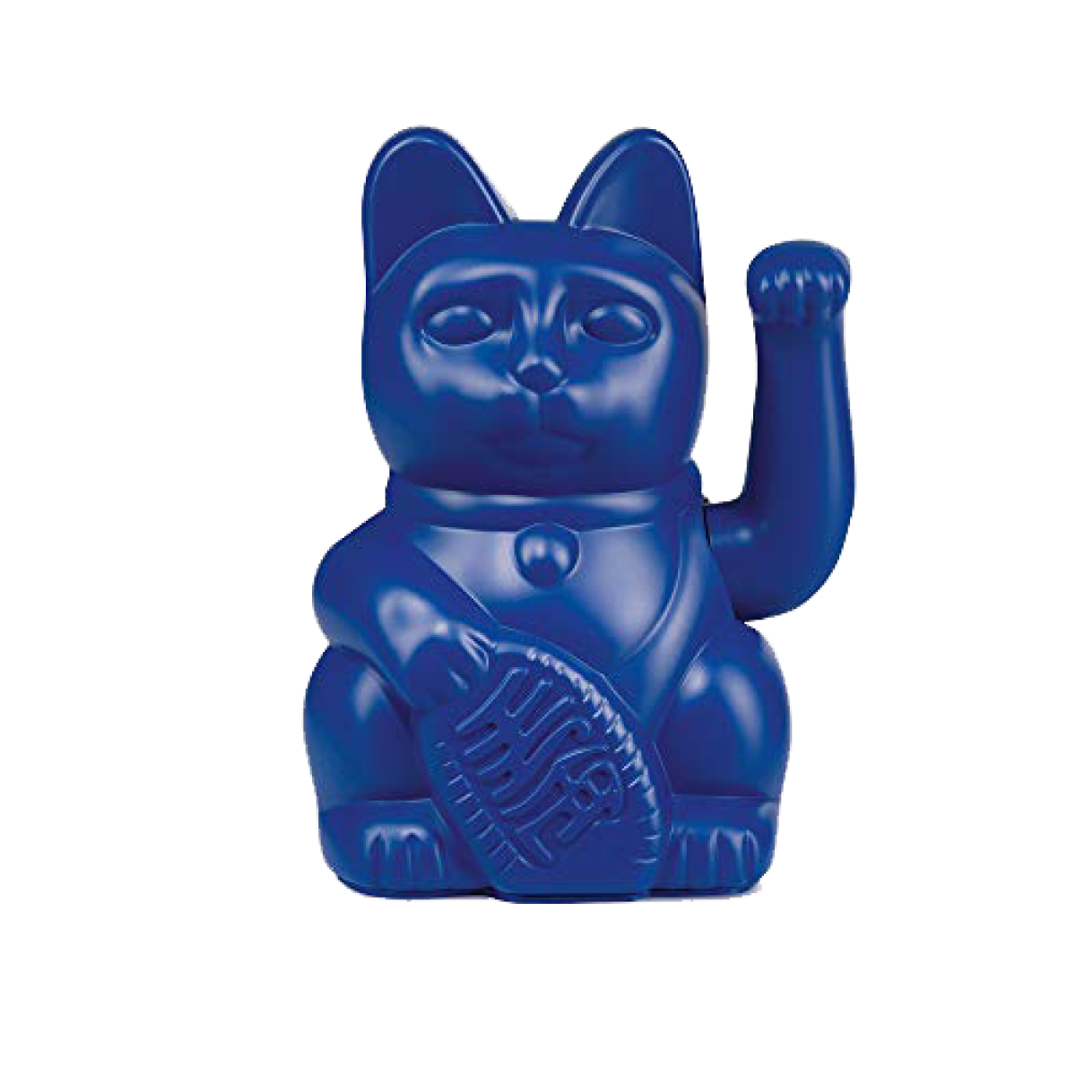 A blue lucky cat with a waving arm